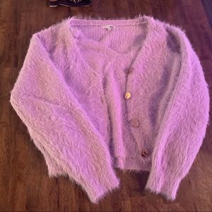 Fuzzy Purple Matching Set with Gold Buttons (Tank & Cardigan)
